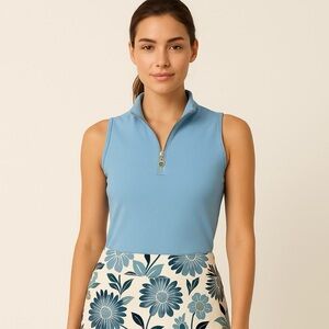 ♨️Spartina 449 Serena Half-Zip Pique Top — Azure (Sleeveless) Size XXS NEW 💛